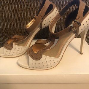 Karina Oliveira white and tan spiked heels size 8